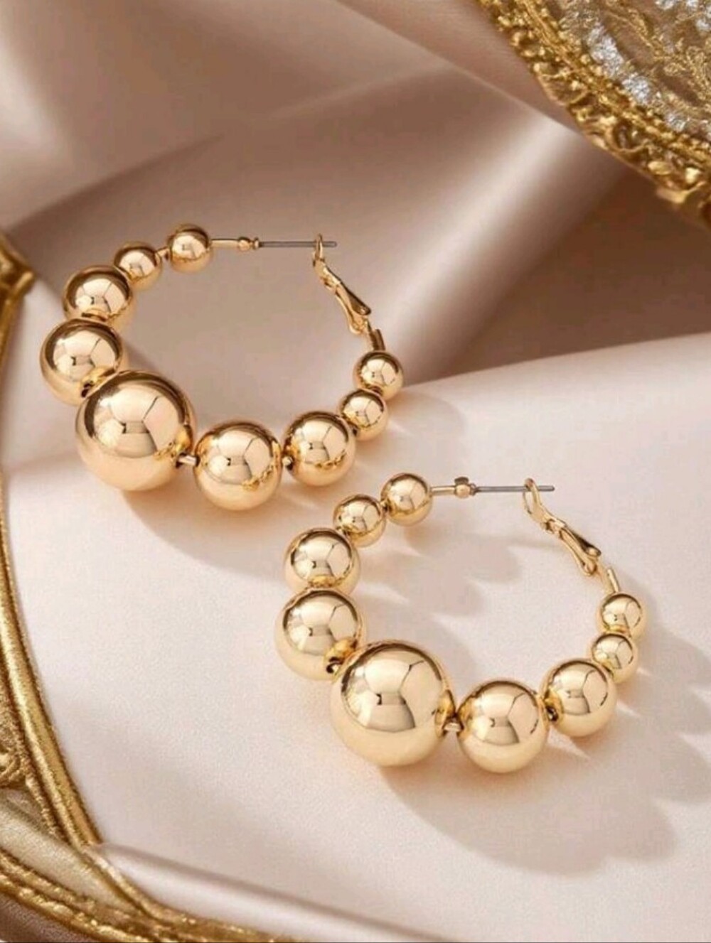 NEW! Stunning Bold Gold Bead Hoop Earrings - Women Jewelry